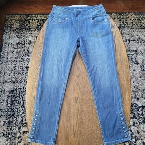 Blueberry Demin Pull-on Straight Leg Jeans With Studded Legs Size Women's 10